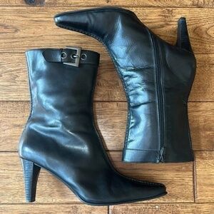 Franco Sarto Sleek Black Leather Heeled Boots